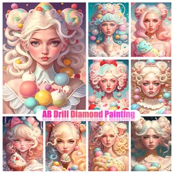 5D DIY New Series AB Diamond Painting Candy Girl Full Round Diamond Mosaic Dream Ice Cream Cross Stitch Home Art Wall Decoration
