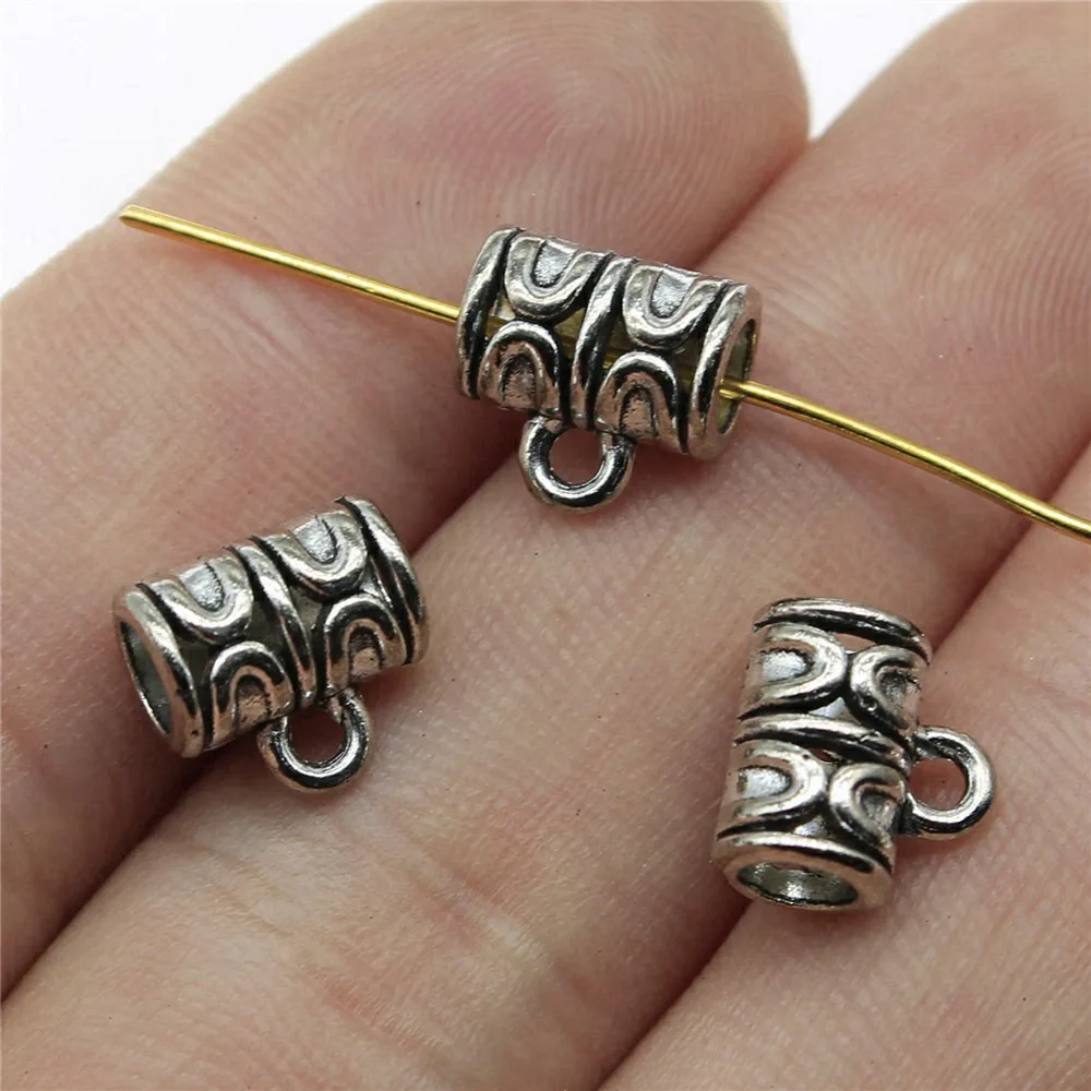 10pcs/lot 10x9x6mm Engraved Pattern Tube Spacers Beads Big Hole Beads Bail Jewelry Antique Silver Color 0.39x0.35x0.24inch