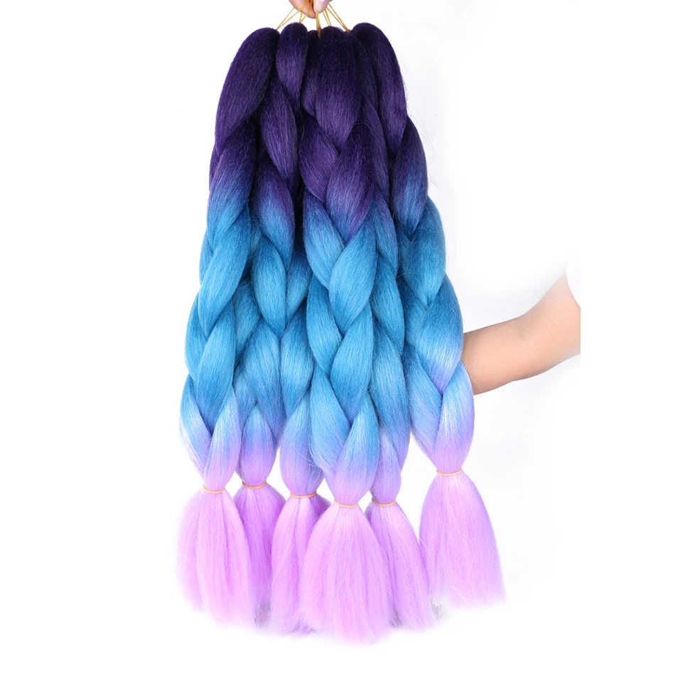 Extensões sintéticas Extensões de cabelo para mulheres, Ombre Jumbo Braid, Crochet Tranças Extensões, coloridas, 24"