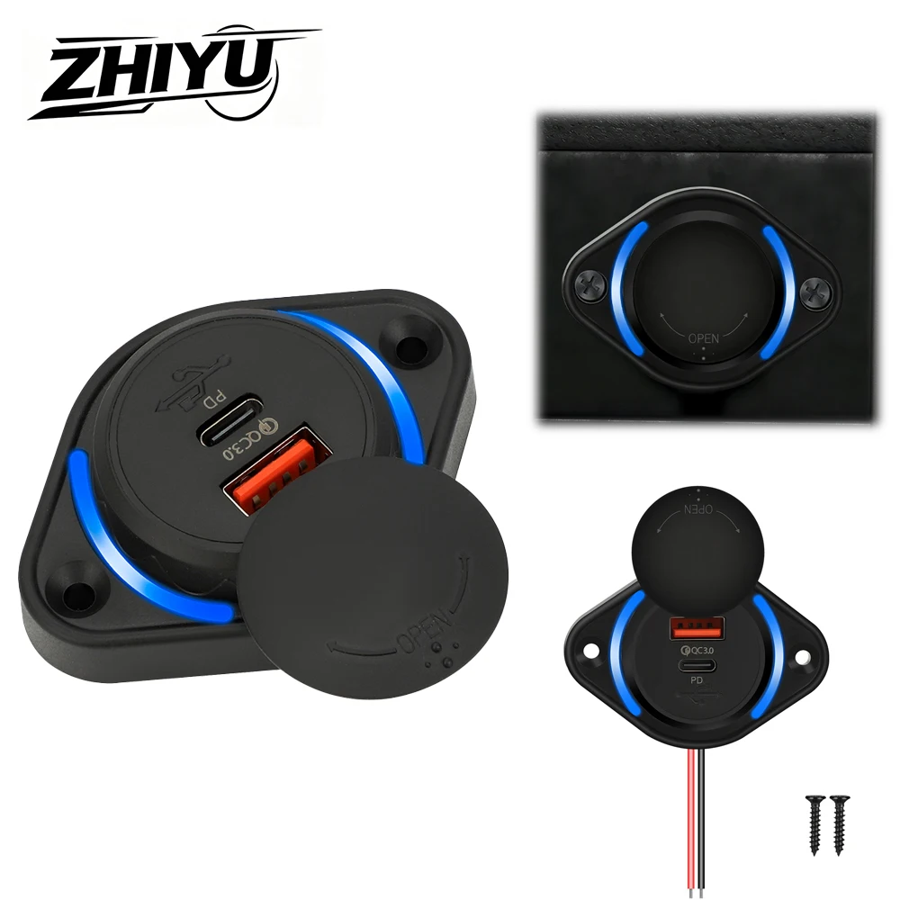ZHIYU QC 3.0 Dual USB Charger with Sliding Cap 12V/24V Fast Charging Power Outlet for Car Boat Bus RV Home Car Accessories