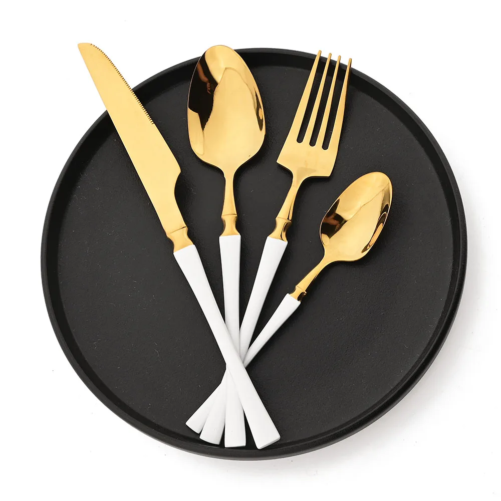 JANKNG 24 pezzi Set di stoviglie in oro bianco stoviglie in acciaio inossidabile cucchiaio forchetta coltello posate cucina posate posate Set di