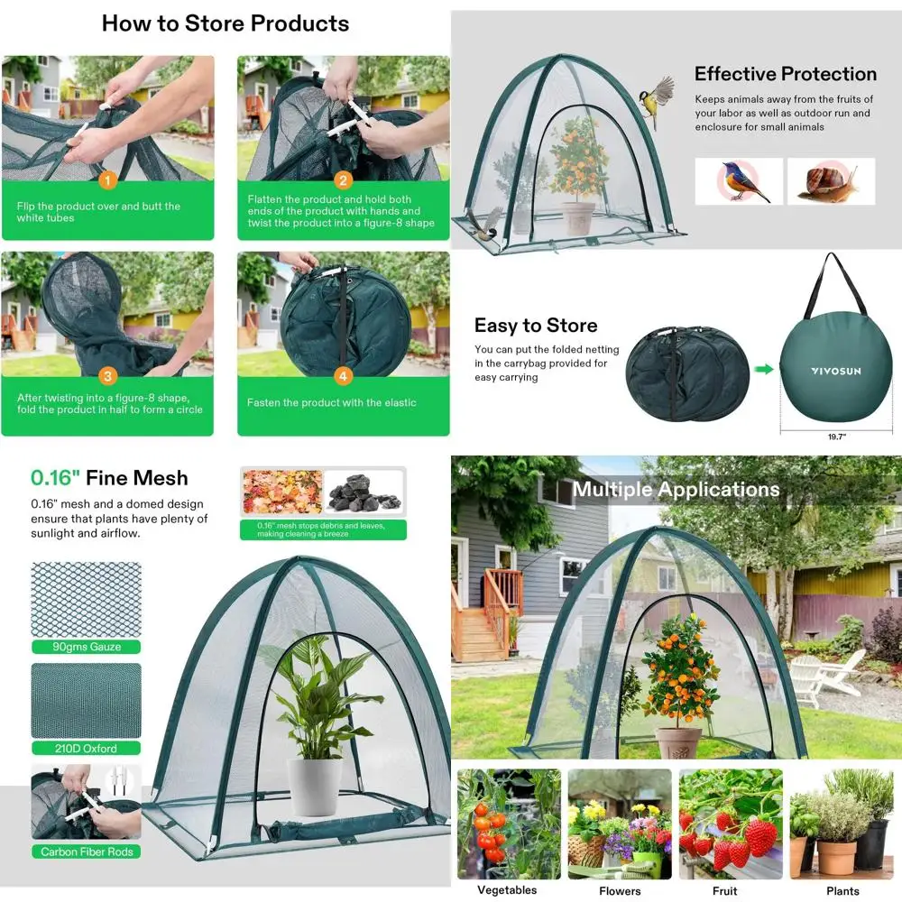 

Pop-Up Garden Netting Cover, 36x36x39, 2-Pack, Green, with Zip Entry for Plants, Vegetables, Fruits, and Small Animal Enclosure