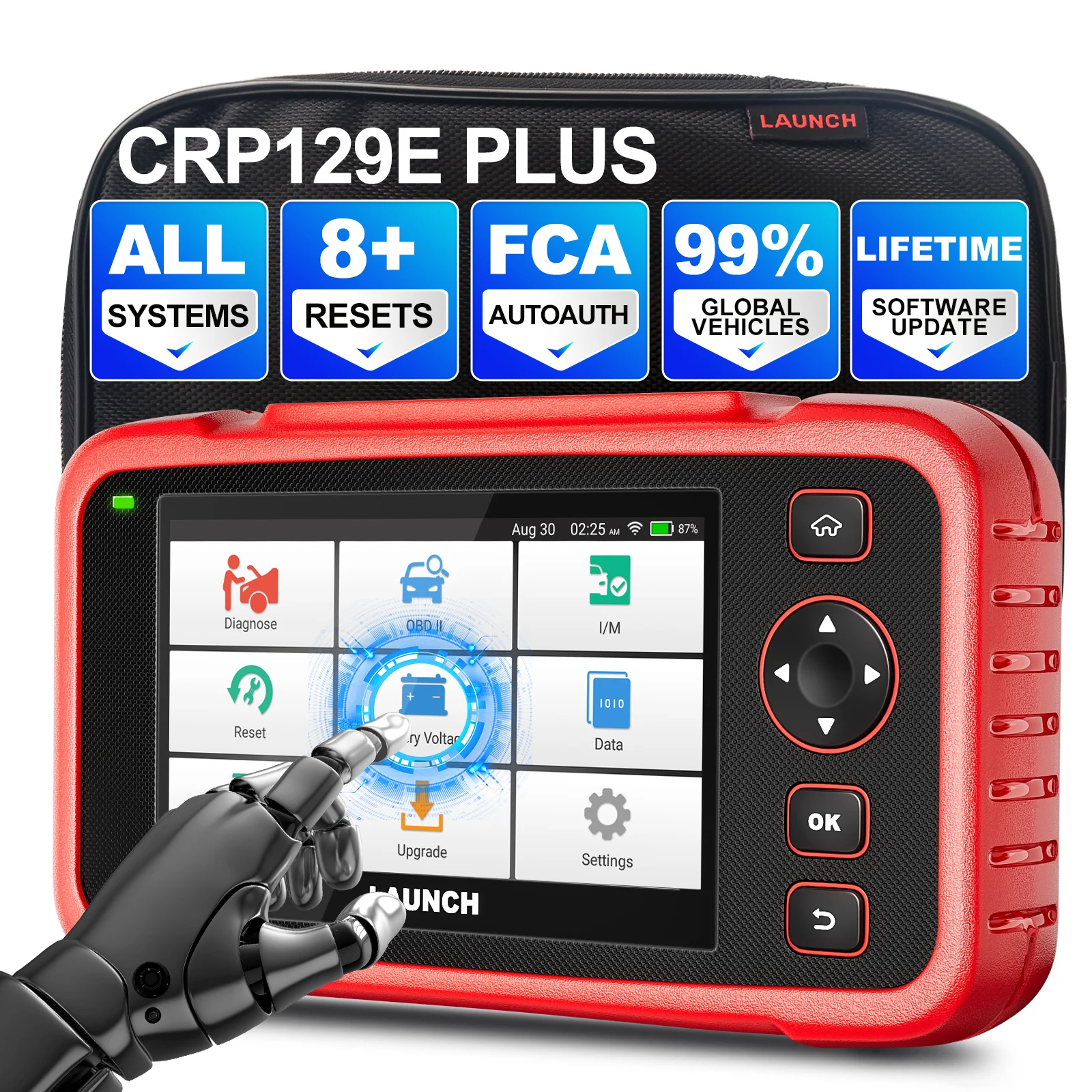 LAUNCH X431 CRP129E PLUS Car Full Systems EOBD OBD2 Scanner Diagnostic Tool 8 Reset Services Auto VIN Scan Battery Test Update