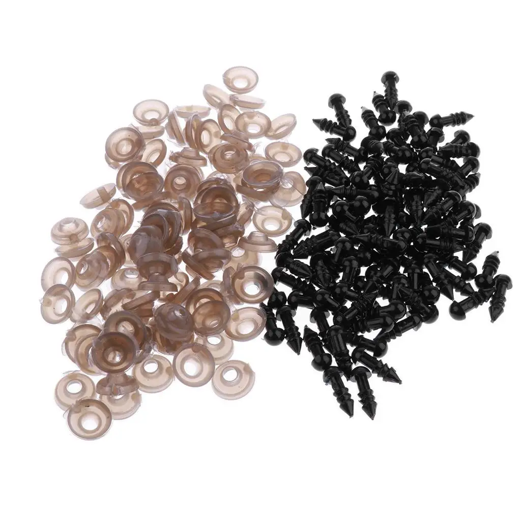 100x Black Screw Eyes with Gaskets Doll Puppet Teddy Bear DIY