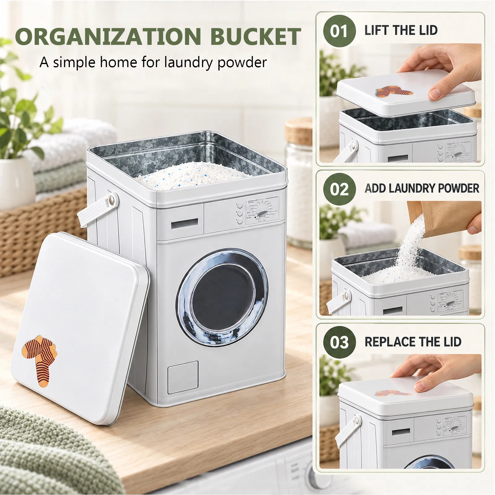 Washing Machine Style Laundry Powder Storage Container Moisture Resistant Laundry Holder for Beads Powder Liquid Compact