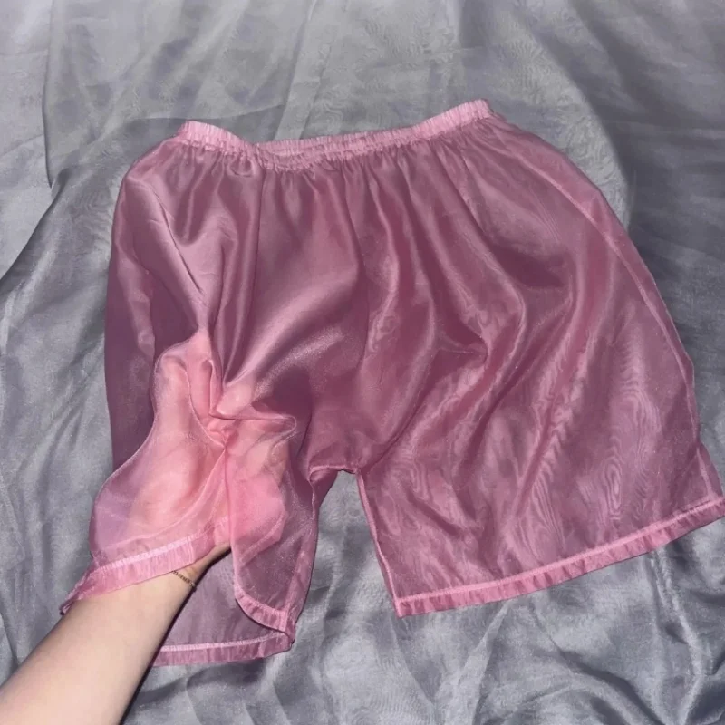 

Couple's Sexy Transparent Shorts Mesh Organza Glossy Sleeping Bottoms Suitable Both Men Women's Home Flat Corner Shorts