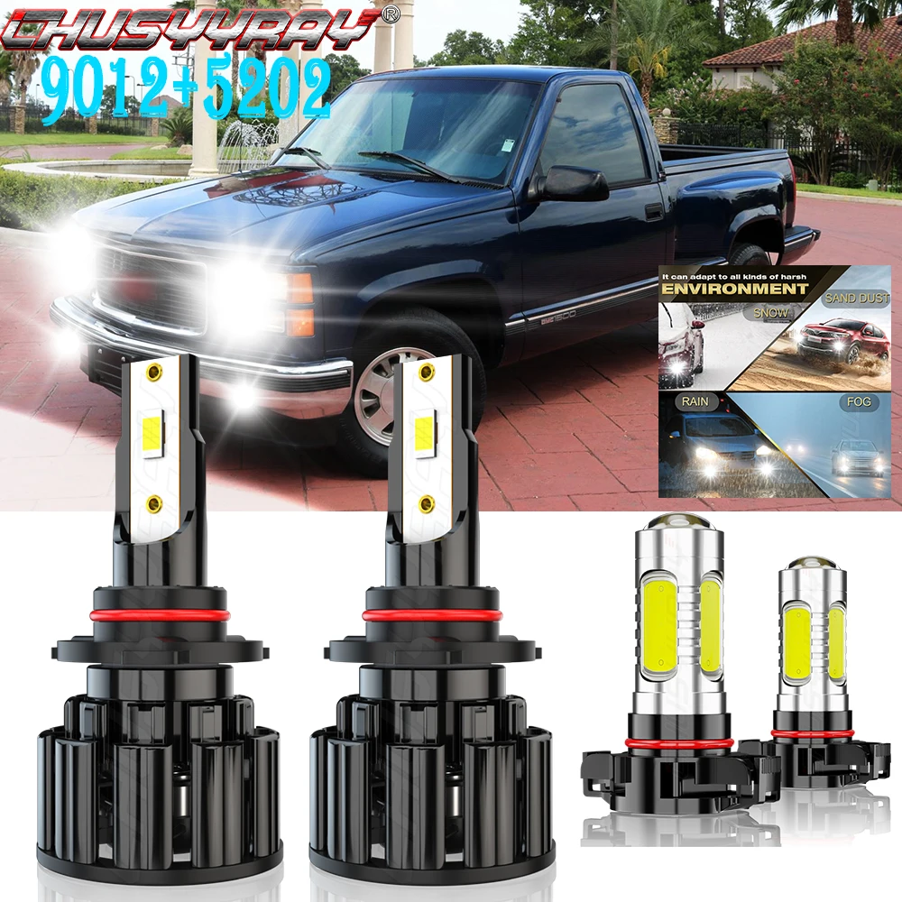 

CHUSYYRAY Car Lights Compatible For 2014 2015 GMC Sierra 1500 - 4x 6000K 9012 LED Headlight H16/5202 Fog Light Bulbs Combo Kit