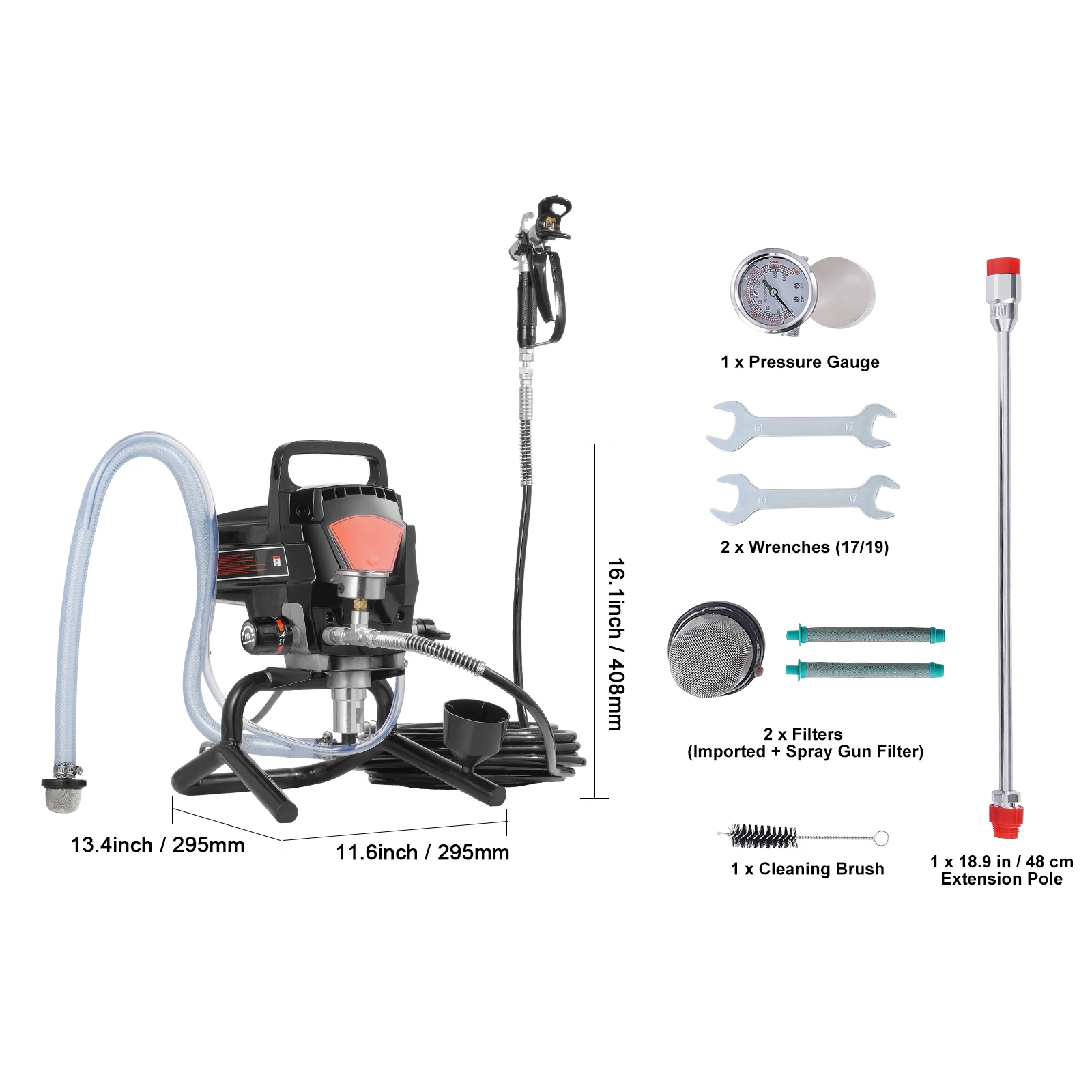 SucceBuy 750W 950W Airless Verfspuit 3000PSI Hoog rendement Elektrisch Airless Spuitapparaat Handheld Verfspuiten Interieur