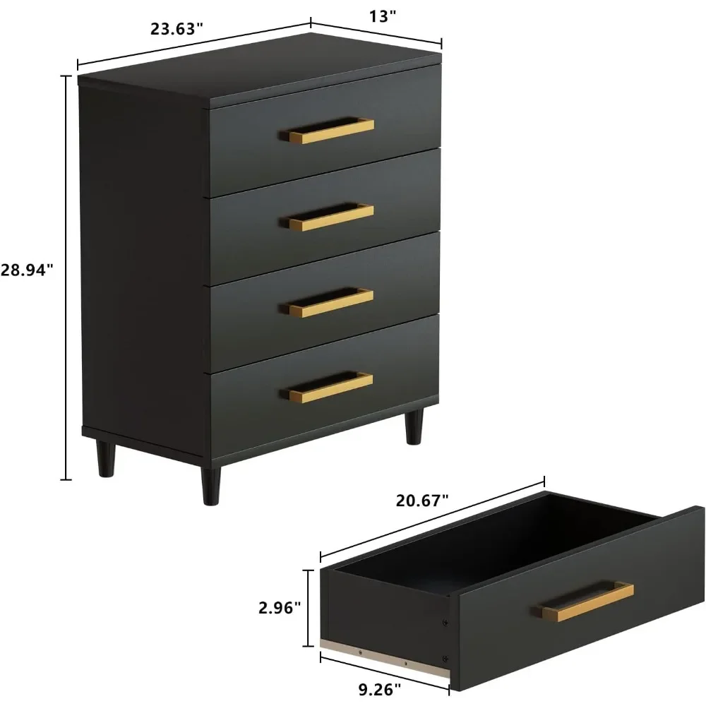 Black Dresser for Bedroom Set of 2,Dressers Bedroom Furniture with 4 Drawers, Chest of Drawers with Elegant Metal Handle