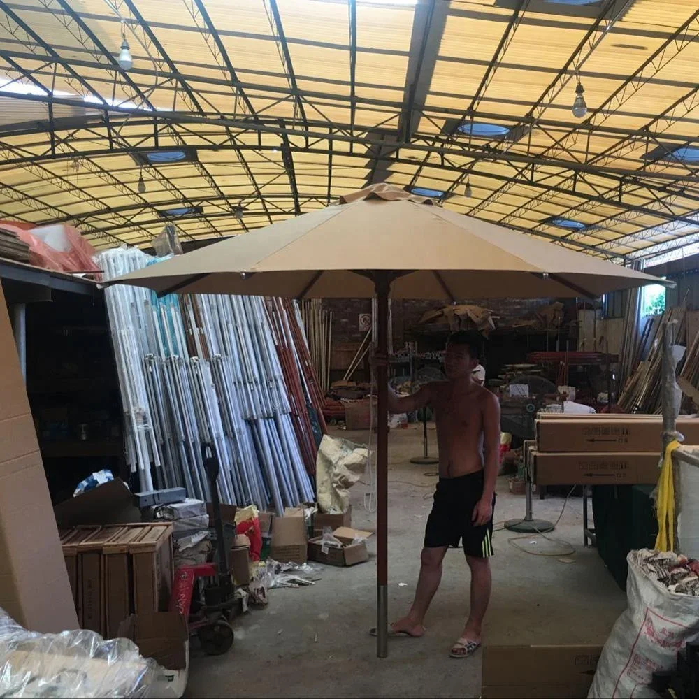 2026 2026 2.7M Outdoor Wood Umbrella with High Waterproof Polyester Fabric Heavy Base for Courtyards Hotels Parks Outdoor Furnit