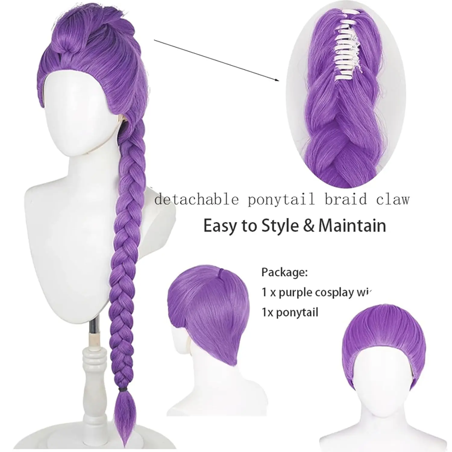 أنيمي رومي ميرا زوي زي الباروكات طويلة الأرجواني جديلة شعر مستعار للنساء الأرجواني جديلة شعر مستعار هالوين تأثيري الدعائم