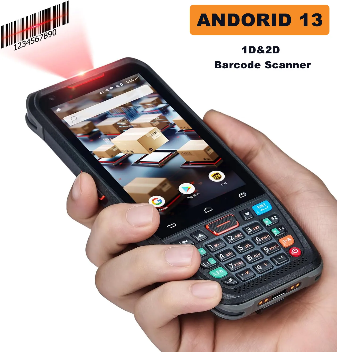 Android 10 Handheld POS PDA Terminal 1D 2D QR Barcode Scanner Reader Support 3G 4G GPS WiFi Bluetooth with 4.0 Inch Touchscreen