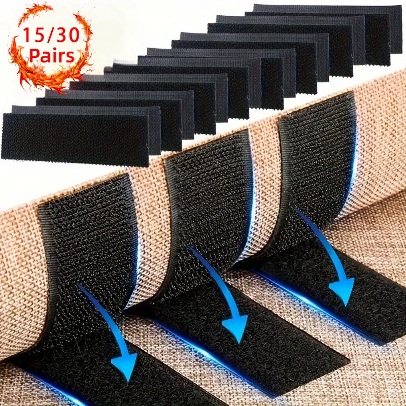 15/30 Pairs Rectangular Hook & Loop Tape – Heavy Duty Carpet Tape for Floor Mat Fixing for DIY Closure, Essential for Car & Home