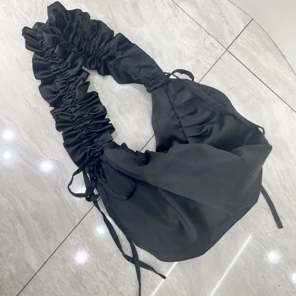 Leisure Pleated Drawstring Crossbody Bag Elegant Silk Satin Shoulder Side Bag Large Capacity Oxford Handbag Underarm Bag