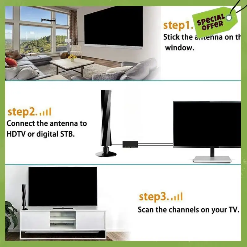

Leading-TV Antenna For Smart TV Older TV 10Ft Cable 4K 1080P Amplifier Signal Booster 120+ Mile Long Range Digital Antenna