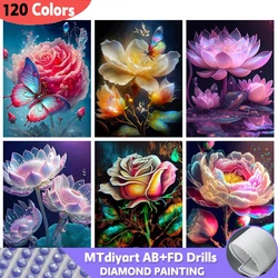 120 Colors AB Fairy Dust Full Square Round Diamond Painting Set Rose Lotus Embroidery Mosaic Flower Fantasy Home Decor