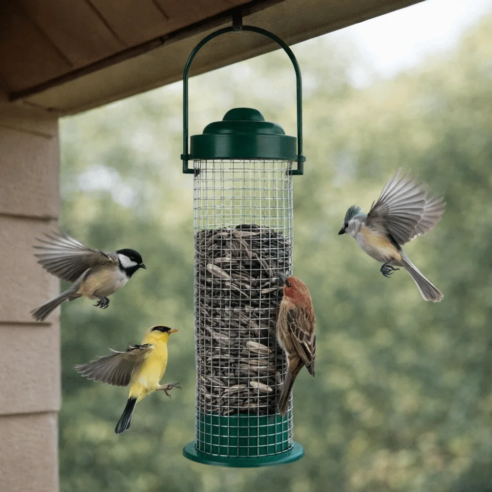 

3pcs/set Large Capacity Hanging Bird Feeder Metal Mesh Durable Bird Feeding Station with Lid Windproof Hummingbird Feeder
