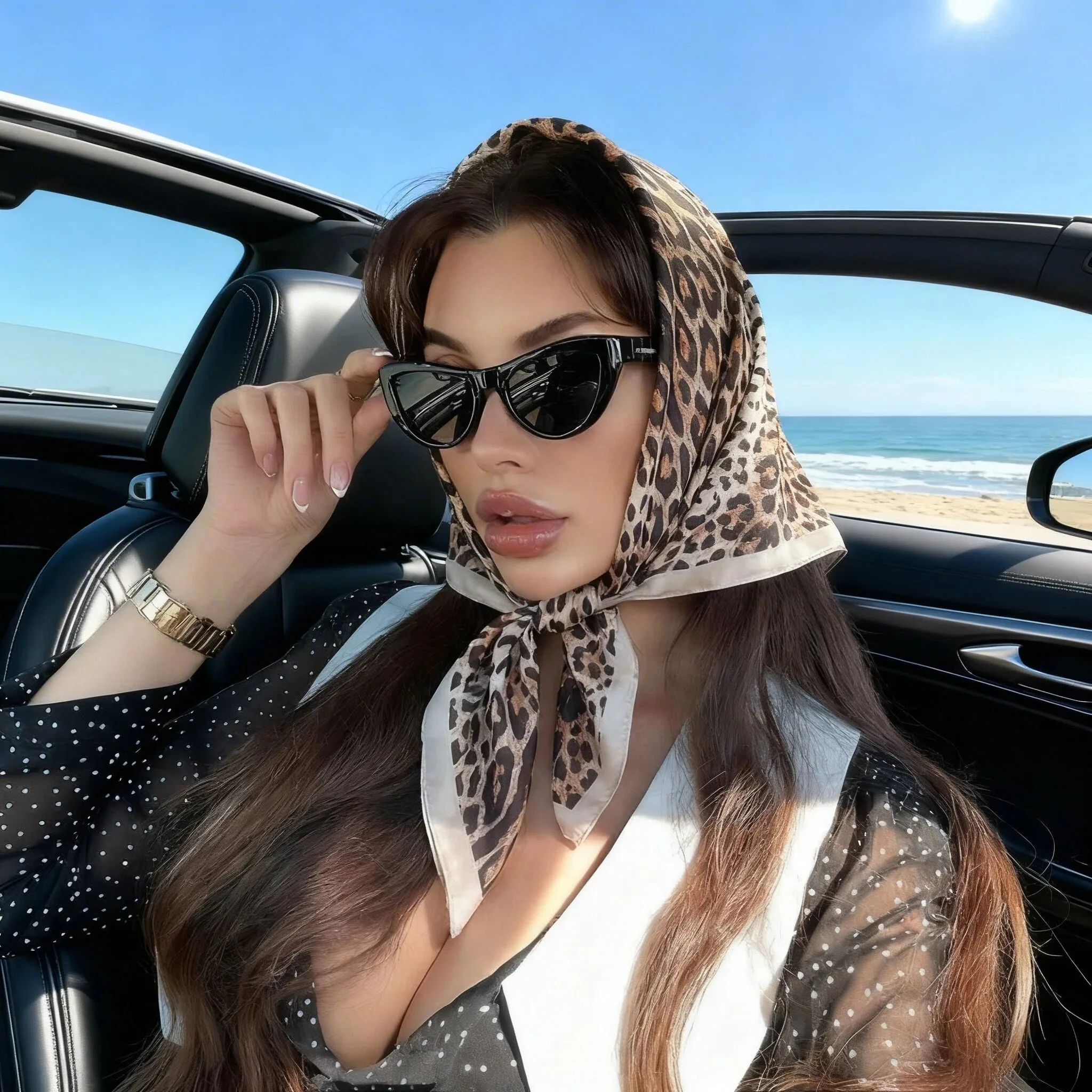 

2026 New Leopard Print Square Scarf for Women Hijab Hair Bands 70cm Neckerchief Female Satin Shawl Ribbon Headband