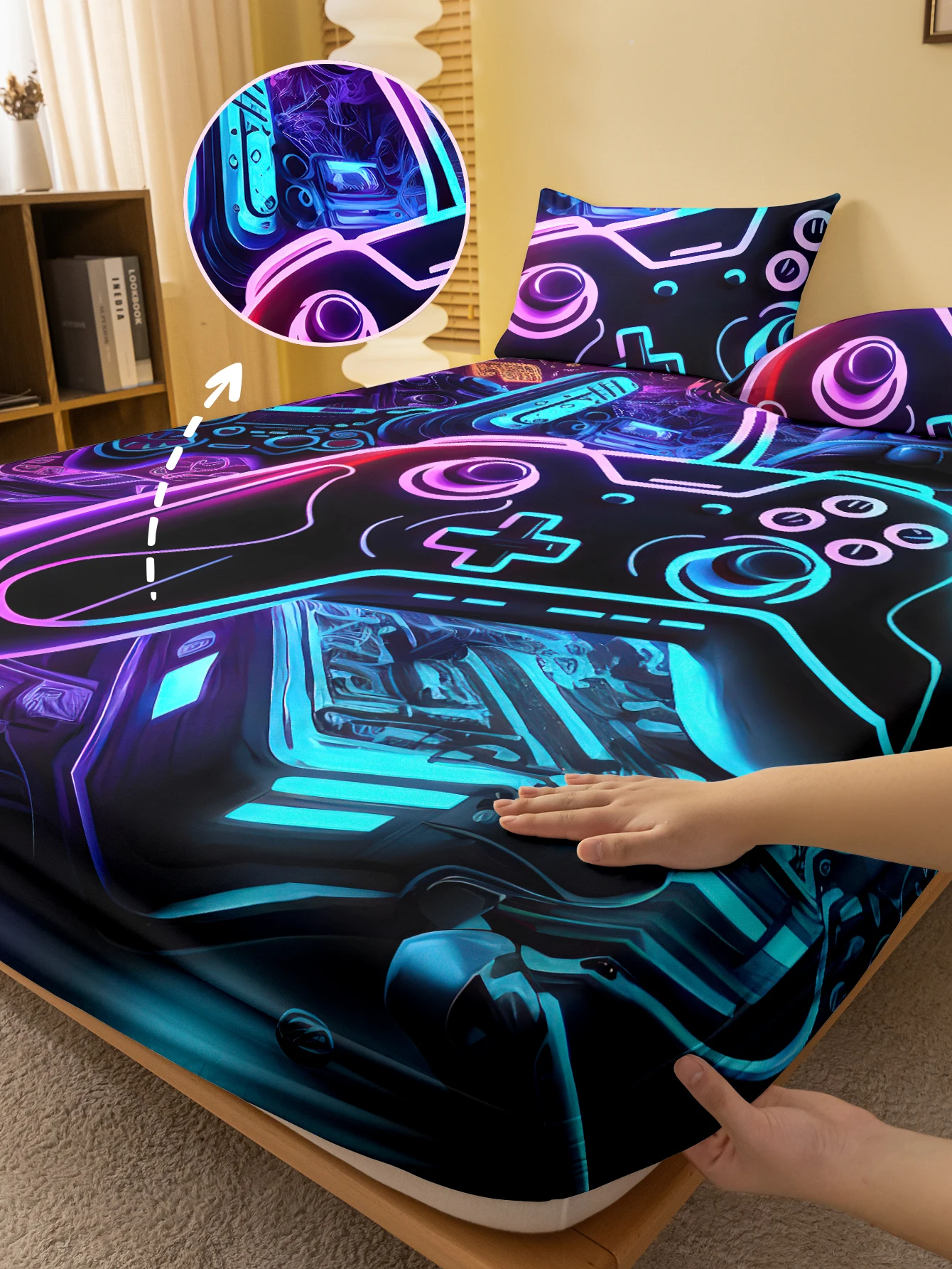 1 Sábana bajera esmerilada con estampado digital y mango de juego moderno y sencillo, funda de cama estampada para dormitorio, ropa de cama (sin funda de almohada)