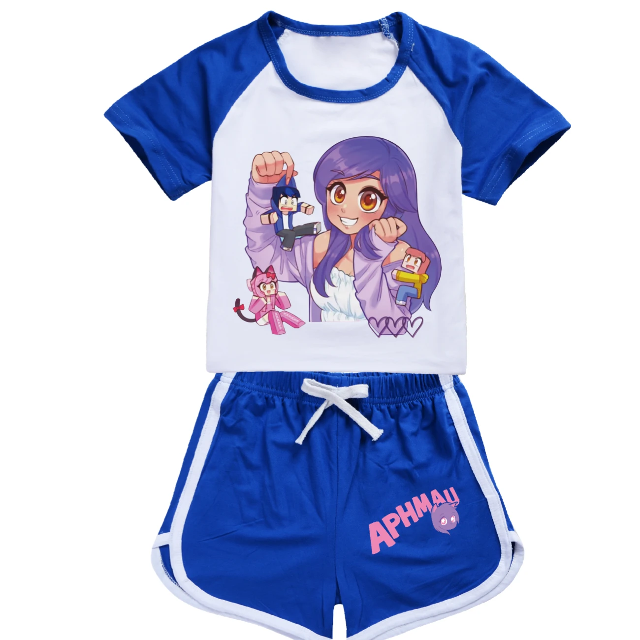 New Anime Aphmau Cat Clothes Kids 2024 Summer Pajama Sets Baby Girls Short Sleeve T Shirt+Shorts 2pcs Set Toddler Boys Nightwear