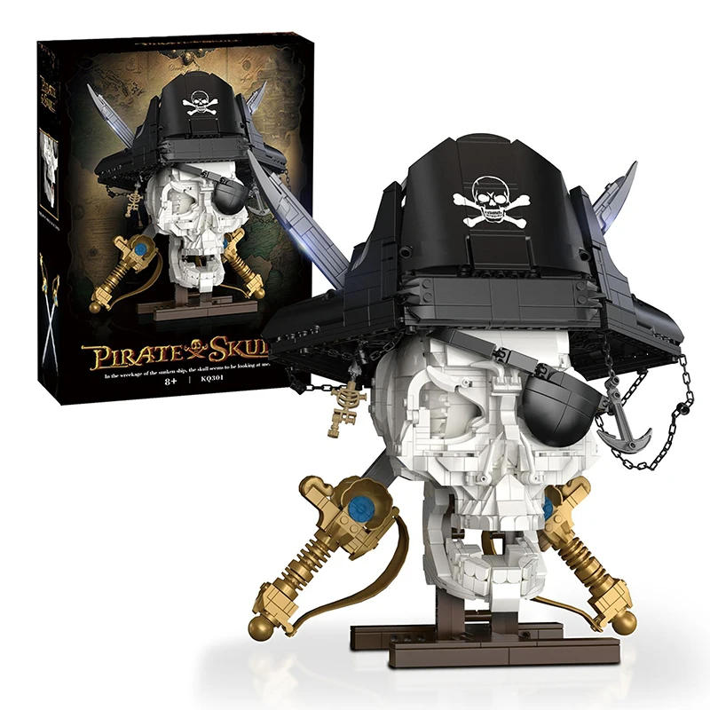 

MOC Пиратский скелет с двойным лезвием, набор строительных блоков для меча, креативный декор в виде костяного воина, модель, наборы кирпичей, игрушки для детей, подарок