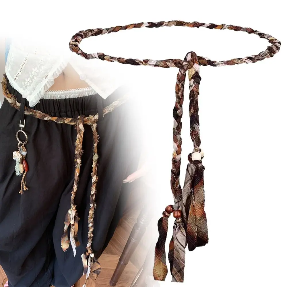 تصميم فاخر براون اليدوية جديلة حزام العرقية نمط الرجعية الخصر حبل خمر رقيقة حبل حزام المرأة تنورة الجينز الزخرفية #4