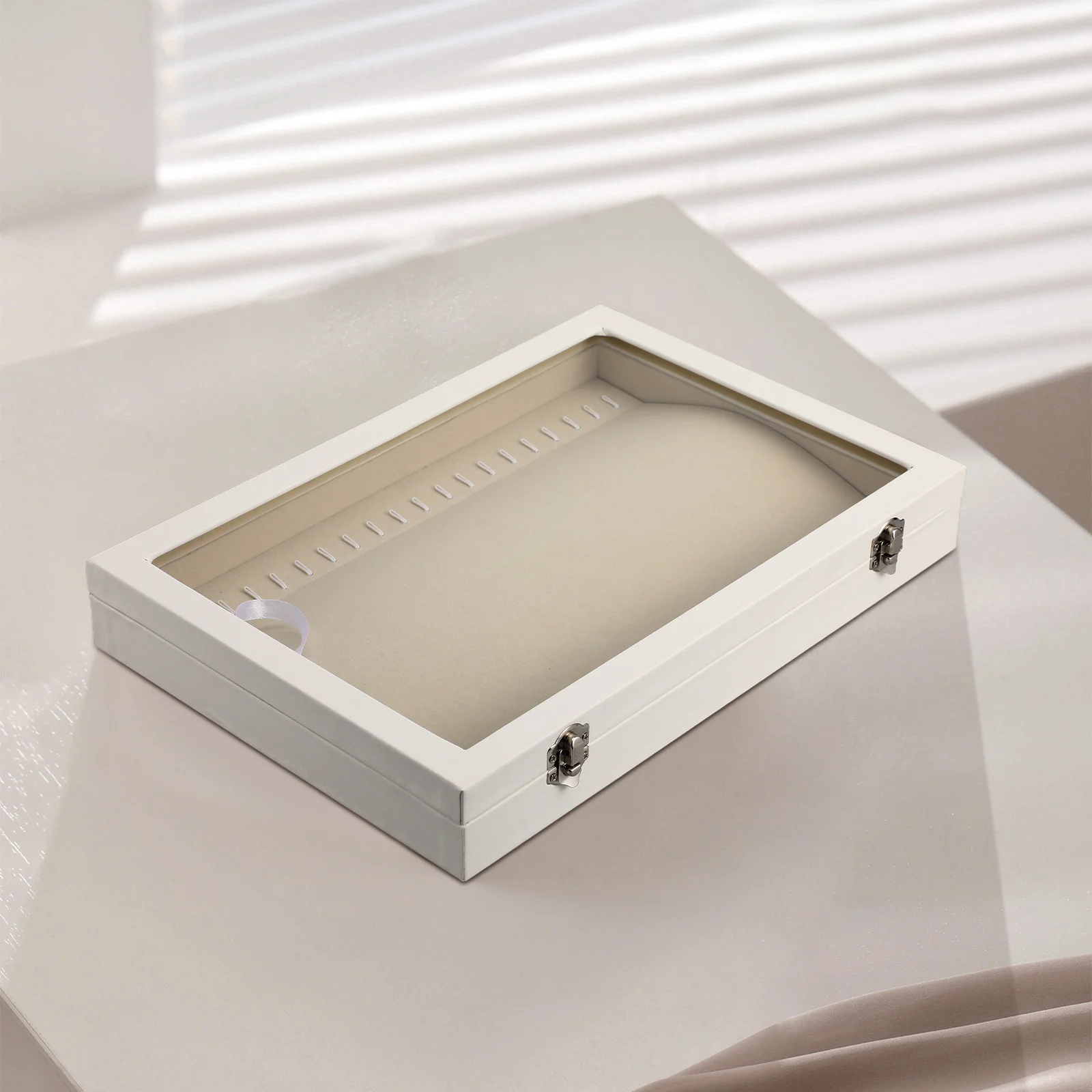 

Necklace Organizer Box Wooden Large Capacity Clear Lid Jewelry Storage Case Necklace Display Holder for Drawer Vanity