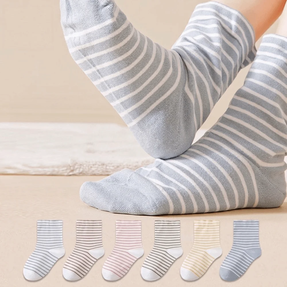 5Pairs Versatile Colorful Cotton Socks Comfortable Loose Striped Socks Elastic Casual Simple Mid-calf Socks Women