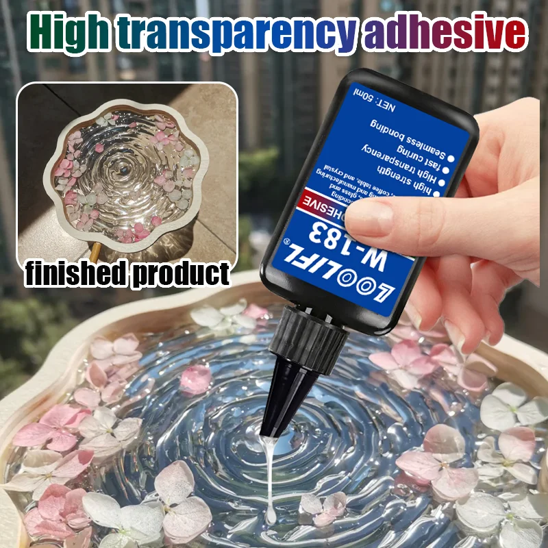 LOOLIFL alta transparente cola UV, cola sem sombra, cola UV curado, para manuais, DIY、 Vidro, jóias de cristal, proteção de adesão de fibra óptica, eletrônica