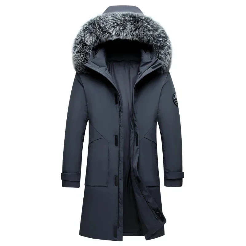 Mens Warm White Duck Down Hooded Jacket Parkas Multi Pockets Overcoat Male Winter Long Men Windproof Down Jacket Coats