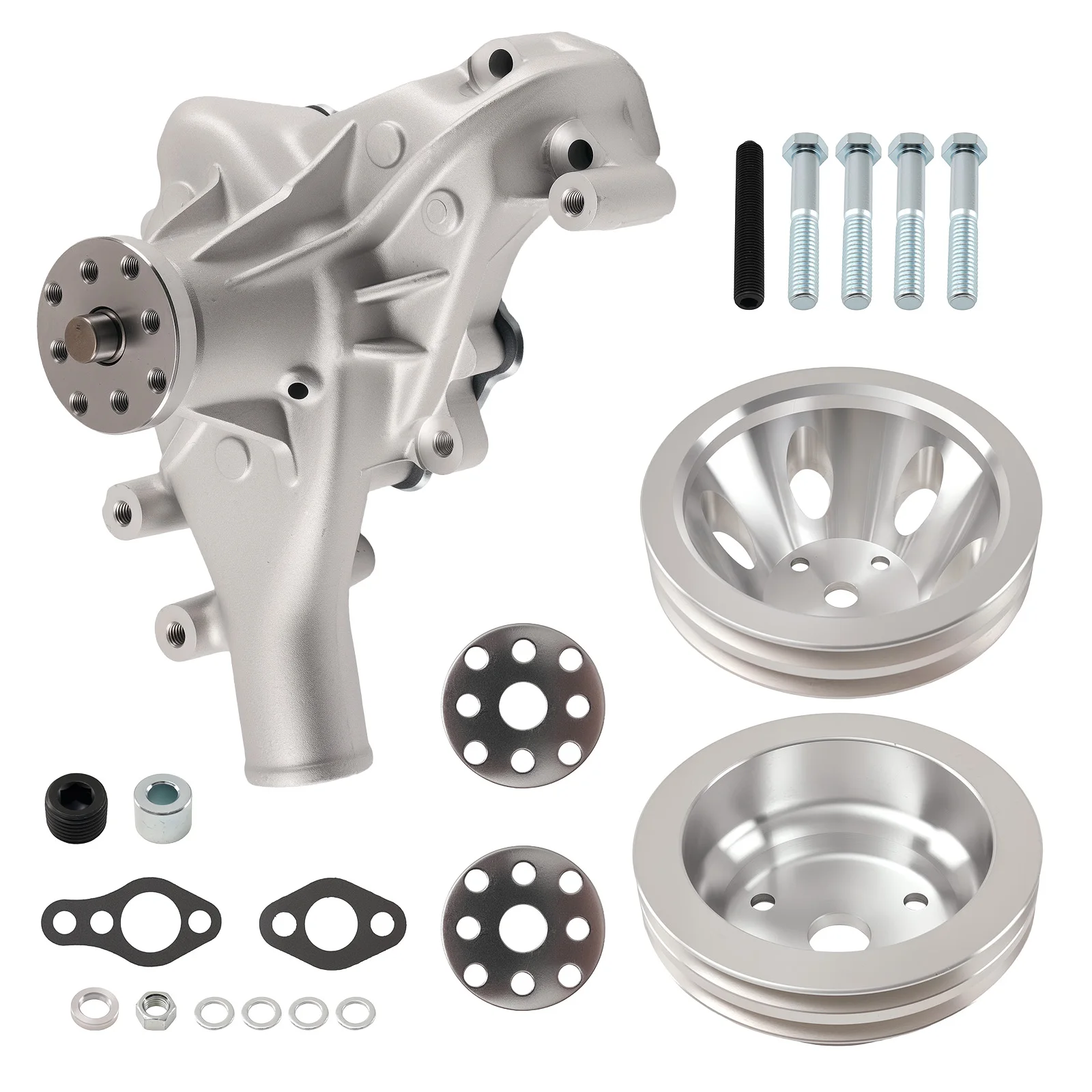 LWP High Volume Long Water Pump & 2 Groove Pulley Crankshaft for SB Chevy 400