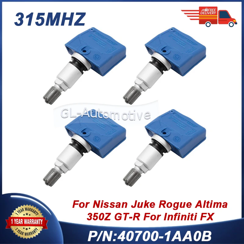 4Pcs 40700-1AA0B TPMS Tire Pressure Sensor For Nissan GT-R Juke Murano Pathfinder Rogue Infiniti FX 40700-JA01B
