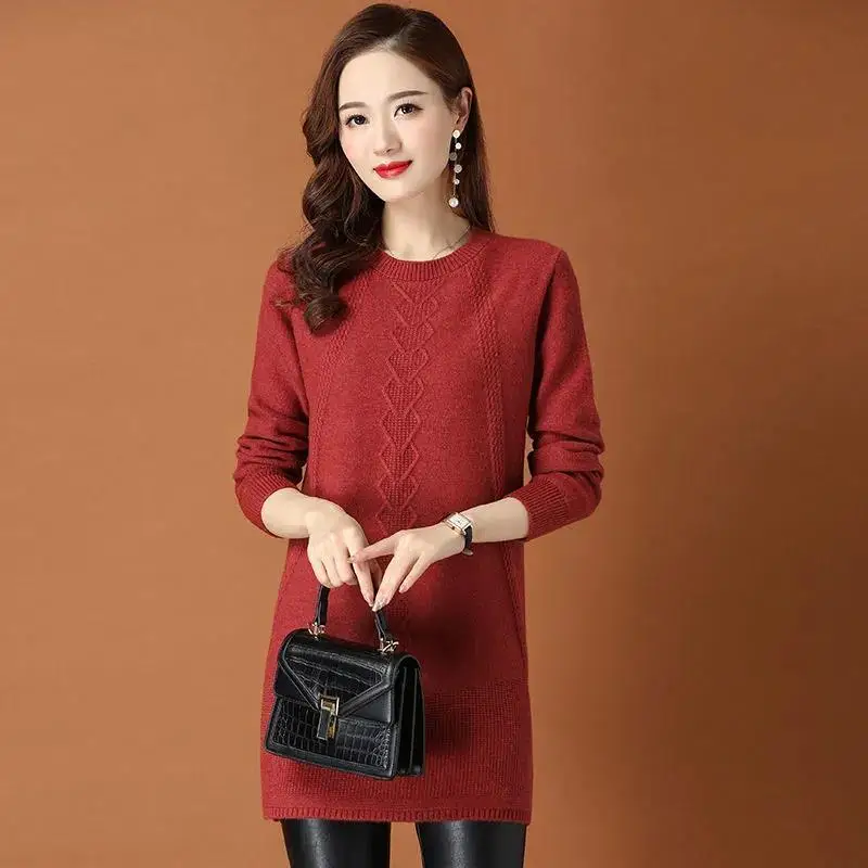 Women\'s Sweater Spring Autumn New Fashion Pullover Bottoming Tops Mid-length Knitwear Large Size Loose Wool Knitted Sweater 4XL