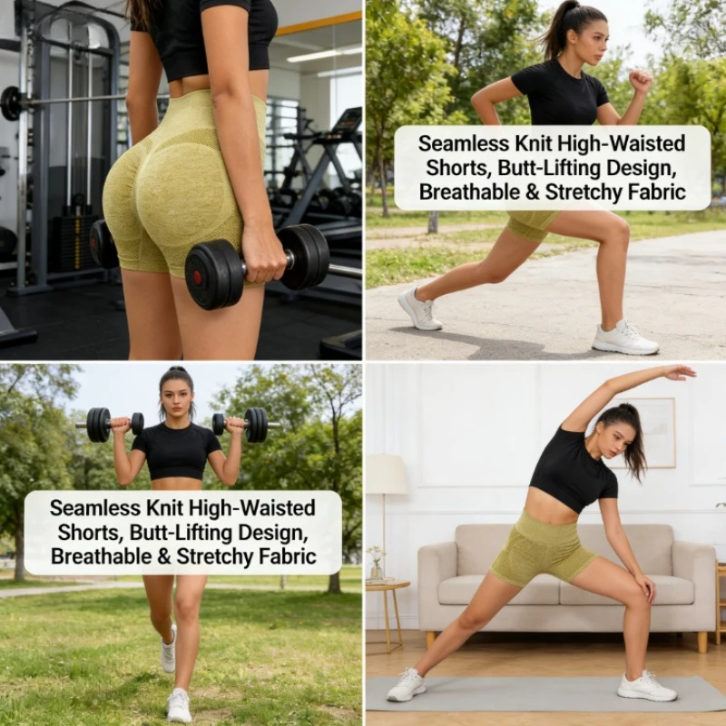 

Женские шорты для йоги с высокой талией, подтягивающие ягодицы, бесшовные, быстросохнущие, для фитнеса, спорта, бега и тренировок