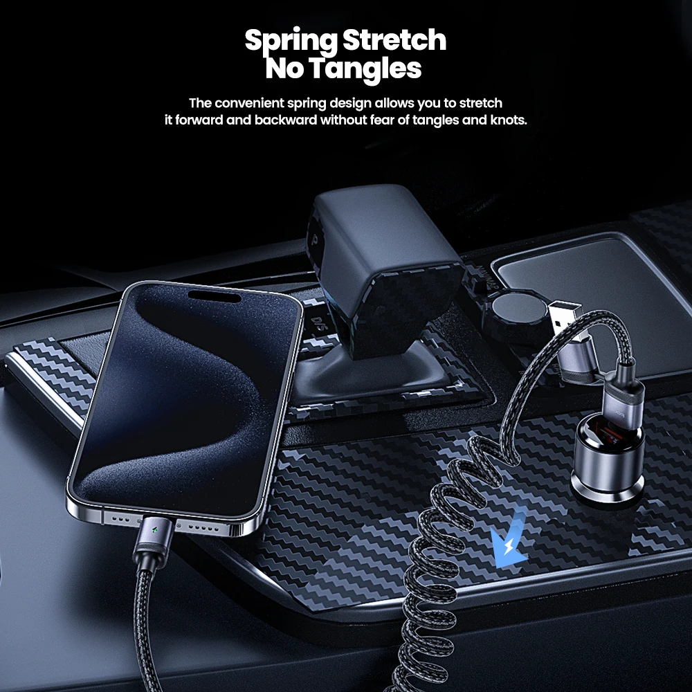 Toocki 2 in 1 Type C Cable to USB C iP Spring Data Cord for iPhone 15 Pro Max 20W 60W Fast Charging Wire for Samsung Xiaomi POCO
