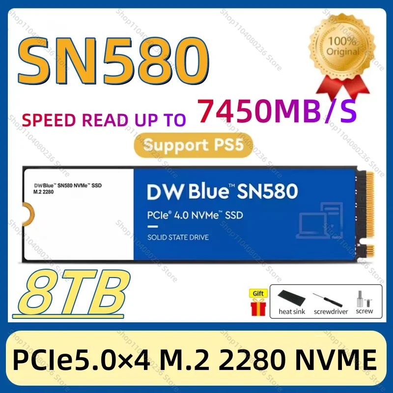 

Newest SSD M.2 Nvme 8TB 4TB 2TB 1TB SN580 2280 PCIe 5.0 X 4 PRO Hard Drive Disk Internal Solid State Hard Disk For PS5 Desktop