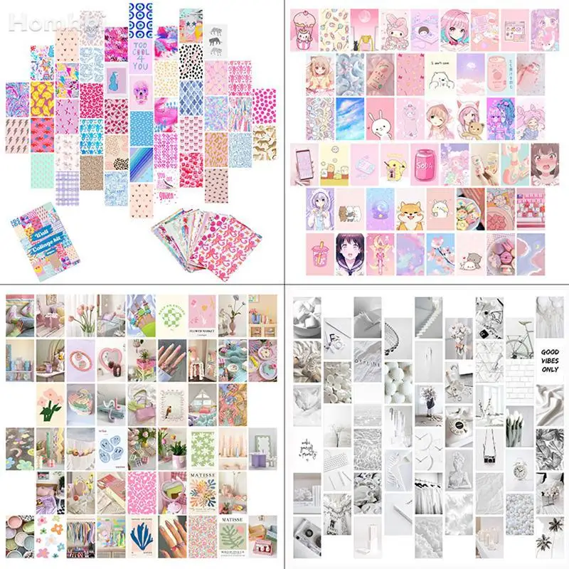 50Pcs Wall Collage Kit Aesthetic Poster Picture Pastoral Preppy Pastel Kawaii Anime Art Printing for Teens Bedroom Dorm Decor