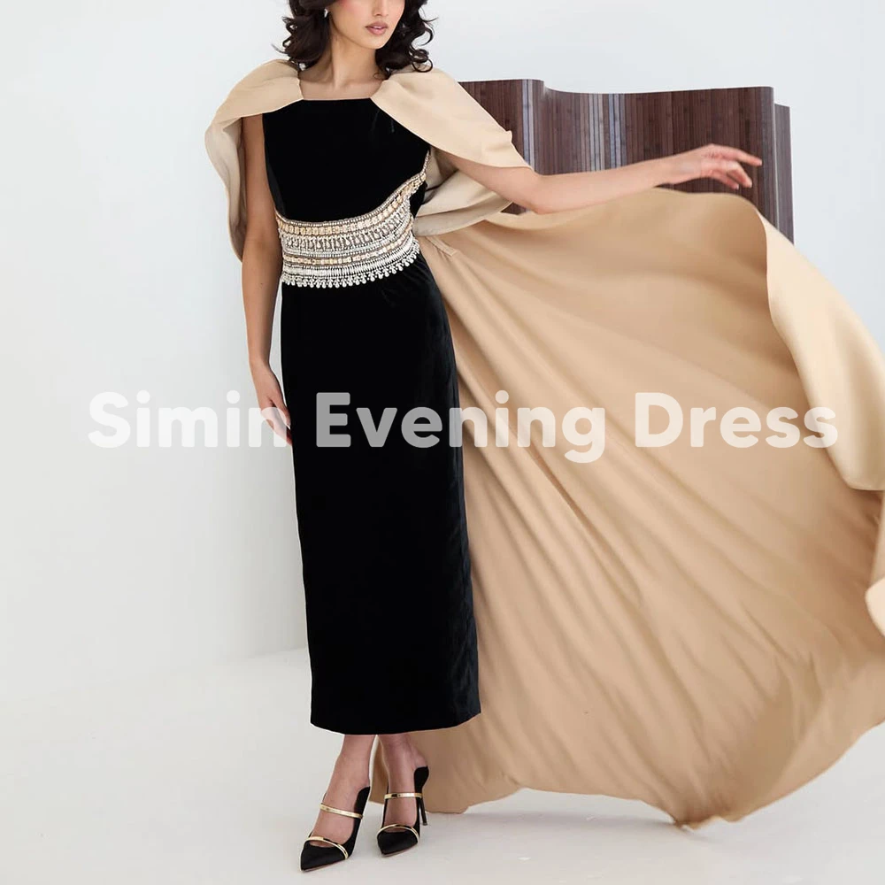 

Simin Women's Velour Beaded Straight Saudi Evening Dresses Sleeveless With Shawl Ankle-Length Formal Elegant Party Dresses 2025