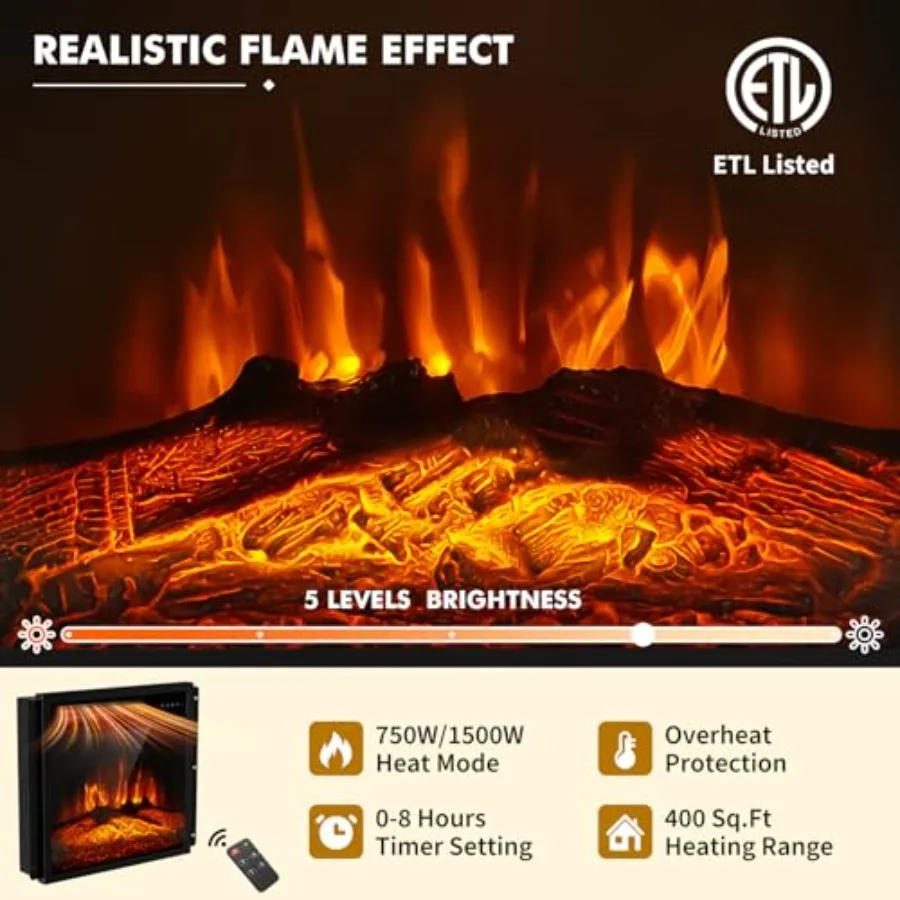 حامل تلفزيون مدفأة كهربائية مقاس 58 بوصة لأجهزة تلفزيون 65 بوصة مركز ترفيه حديث مع مدفأة كهربائية مدمجة مقاس 18 بوصة ومدفأة LED