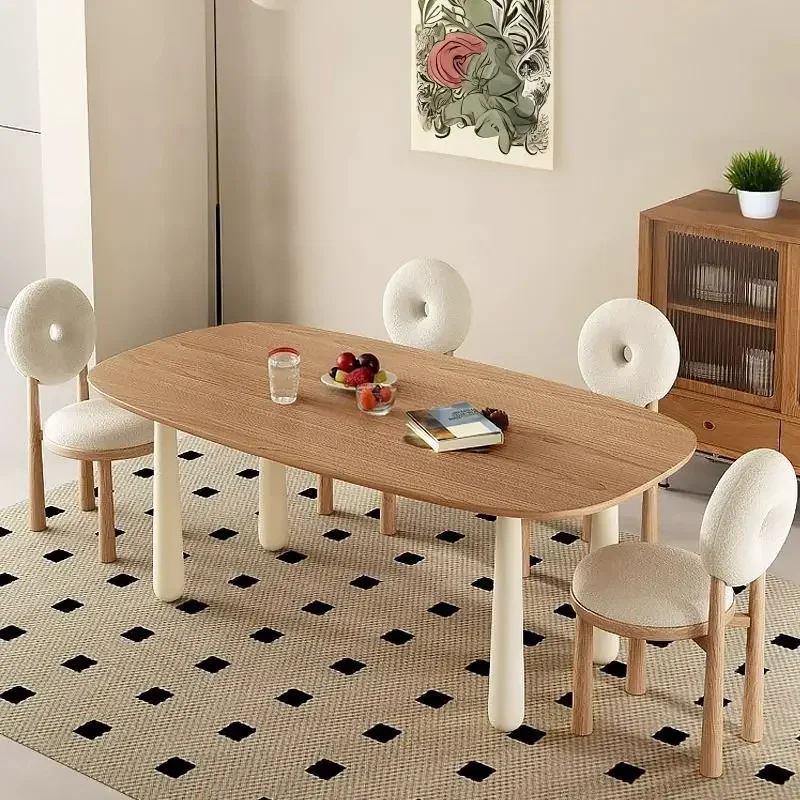Solid wood dining table French cream style oval Nordic log modern simple small apartment household table