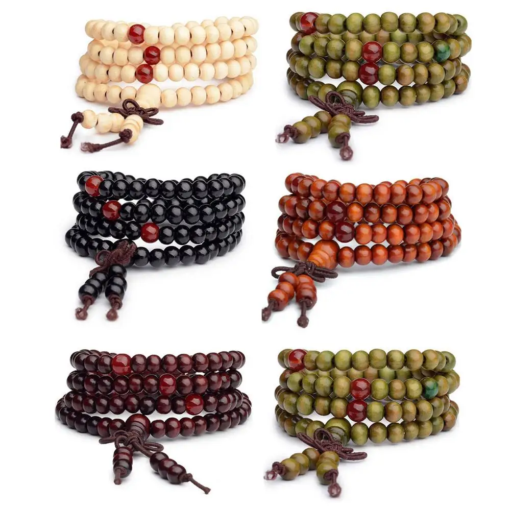 6mm Men Women Vintage Bracelet Wooden Beads Meditation Prayer Buddha Stretch Bracelets Sandalwood Chinese Buddhist Jewelry Gift