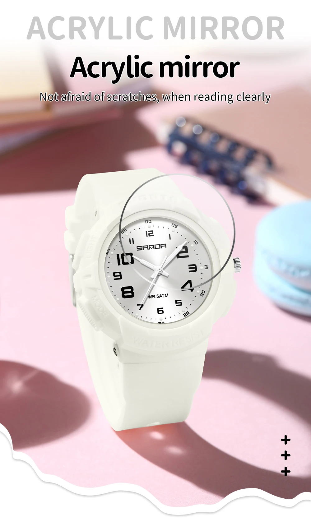 Sanda 9074 Trendy Design Soft Student Watch TPU Strap 50M Depth Waterproof Quartz Movement Children Fashion Sports Wrist Watch