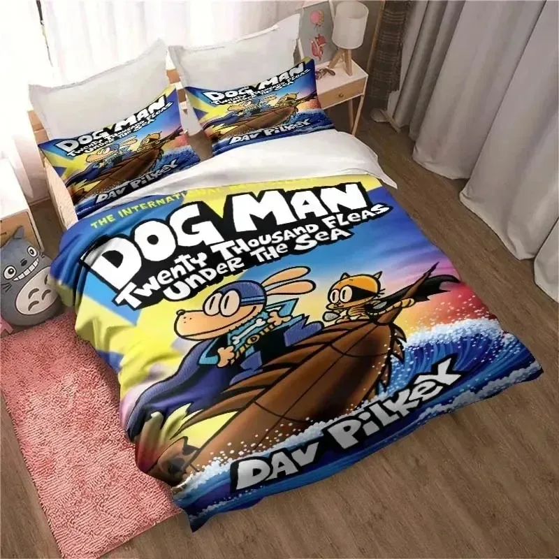 

DOG MAN Cute Cartoon Pattern Bedding Set Duvet Cover Set Single Double Bed King Size Bed Set Adult Boys Bedroom Anime Sheet