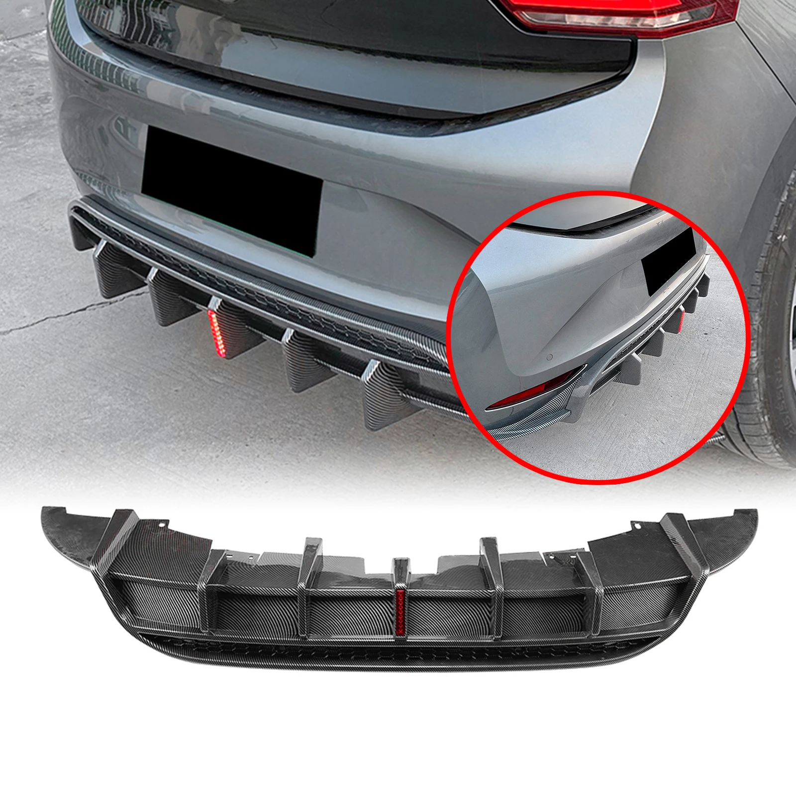 

Carbon Fiber Look/Gloss Black Rear Bumper Diffuser Lip Boot Tail Lower Spoiler Plate Splitter For 2019-2022 Volkswagen VW ID.3