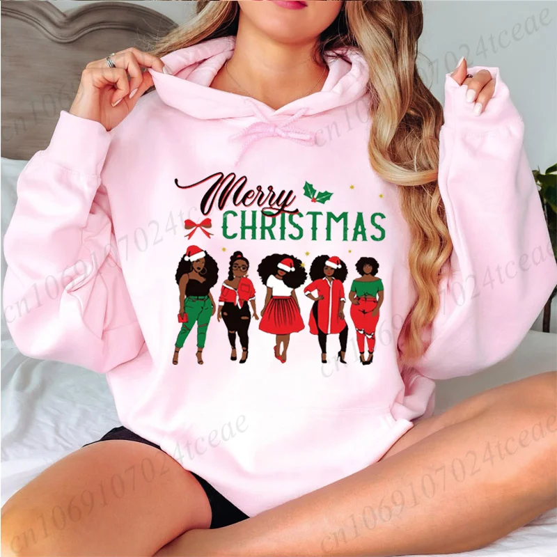 سانتا بلاك جيرل عيد الميلاد المرأة هوديس Harajuku الشارع الشهير عيد ميلاد سعيد البلوز الخريف الشتاء الصوف ملابس خارجية غير رسمية #2