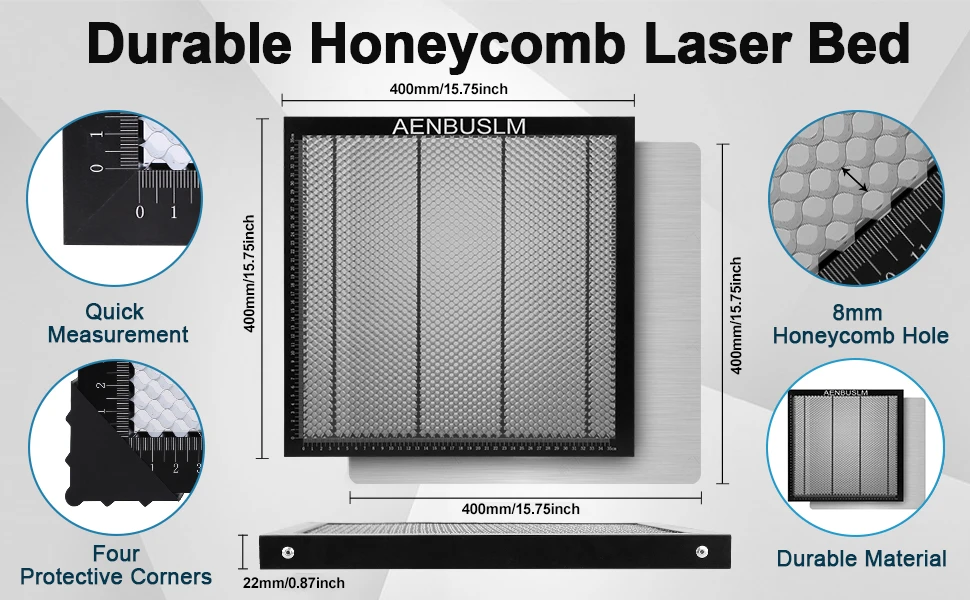 AENBUSLM Honeycomb Laser Bed 400x400mm Magnetic Steel Honeycomb Working Table For Laser Engraver, Honeycomb Panel With Metal Tray For Laser Cutting (Working Area - 400mm X 400mm, 15.7 X 15.7 Inches)