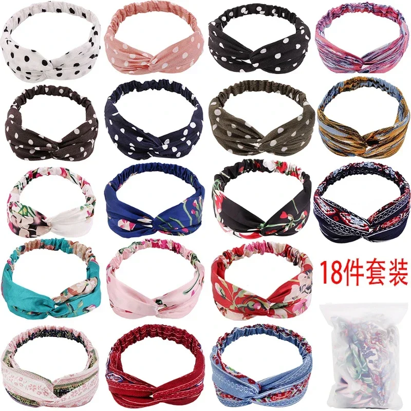 Fashion Floral Women's Headband Hair Accessories Leopard Print Cross Knot Bow Chiffon Hairband Bohemian Headwear Ladies