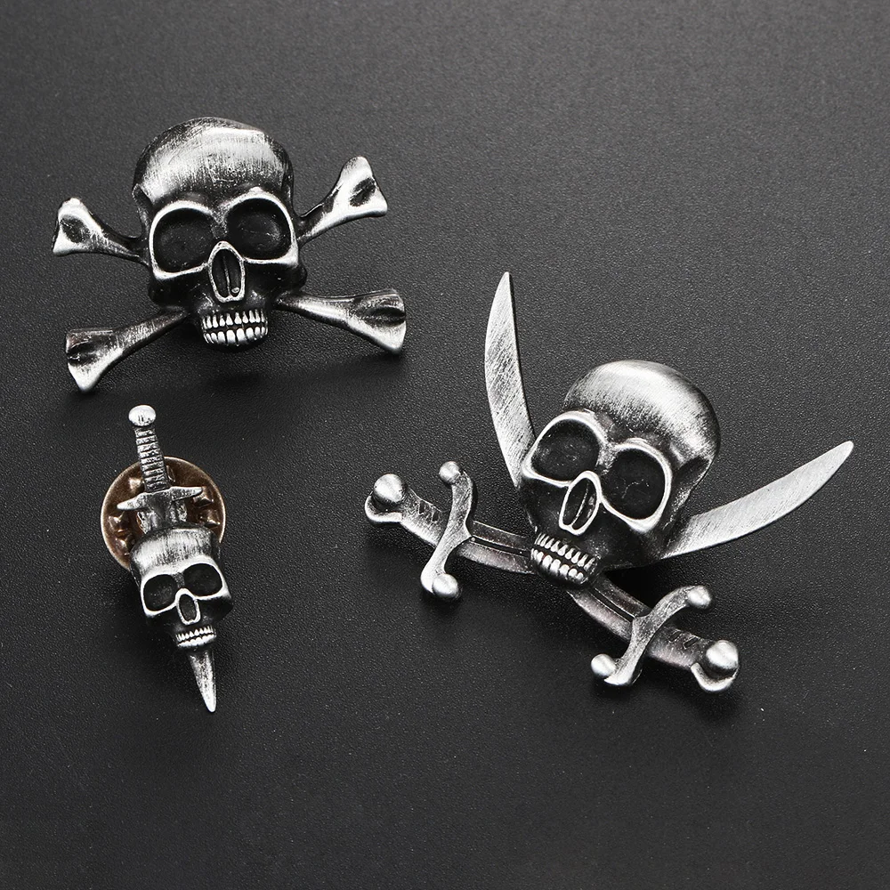 Punk Skull Brooches For Men Hip Hop Skeleton Made Old Style Metal broche Pin Gothic Badge Jewelry Gift Accessories Male OHX002