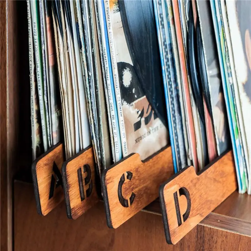 A33T-78PCS Wood Record Dividers, Alphabetical Vinyl Record Storage Dividers A-Z, Record Holder Organizer Guides