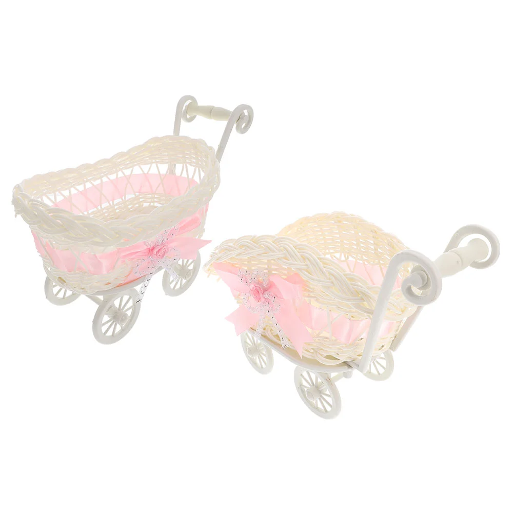 2 Pcs Small Basket Party Woven Baskets Bride Car Decor Baby Stroller Decorations Pp Toy Shower Favors